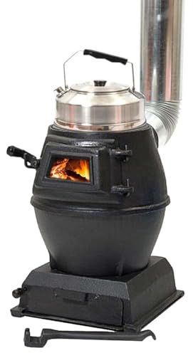 LSHFYV Holzofen, Gusseisen-Camping-Holzofen, Gusseisen-Holzofen, Campingkocher, Mini-Holzkohleofen mit Sichtfenster, Mehrstoffheizung zum Kochen von Wasser