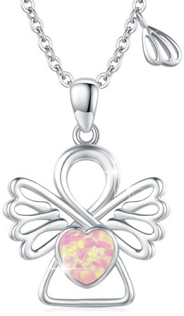 OHAYOO Schutzengel Kette 925 Sterling Silber Mondstein Engelsrufer Kette mit Anhänger Taufkette Mädchen Mondstein Opal Schmuck für Mädchen Damen Frauen