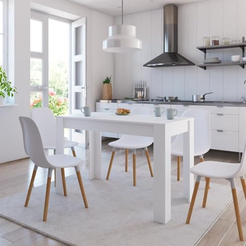 Homgoday Tavolo da Pranzo Bianco 120x60x76 cm in Legno Multistrato, Arredo Tavolino da Giardino, Tavolo da Esterno, Tavolo da Terrazzo, Tavolo da Pranzo, Tavolo da Cucina Tavolo da Esterno