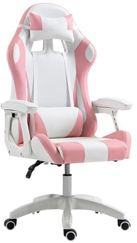 LVYWEX Gaming Stuhl, Rosa Verstellbare Rückenlehne Ergonomischer Gaming Stuhl Bequemer Computer Stuhl Reclinable Lift Armlehnen Kopfstütze Bürostuhl(Without,NO_Slide HANDRAIL)
