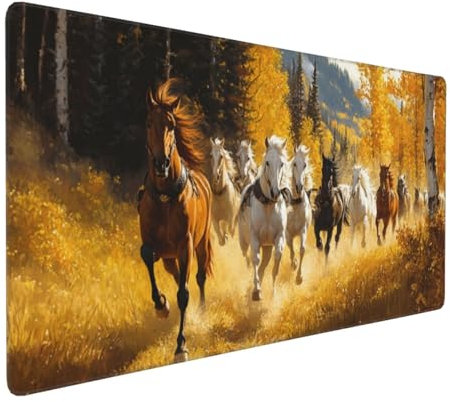 Gaming Mauspad XXL Herbst Mousepad 1000x500x4mm Pferd Verlängertes Mauspad Schreibtischauflage,Genähte Kanten Mauspad,Verbessert Präzision und Geschwindigkeit Wasserdicht Geeignet für Büro und Spiele