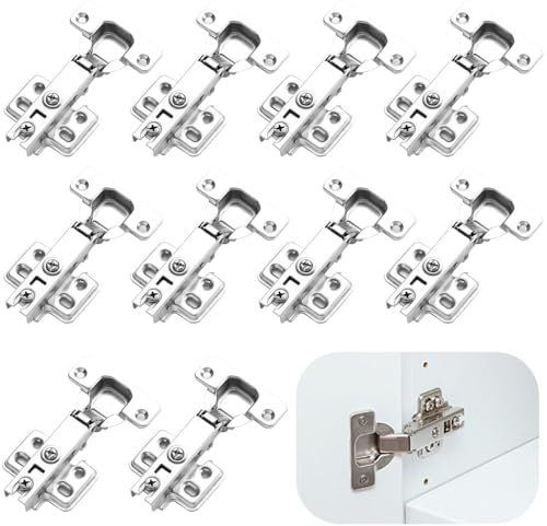 Coztie Modern Silver Steel Cabinet Hinges, 10 PCS Full Overlay Mute Soft Close, 10.8 x 6.2 cm