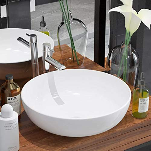 ShGaxin Lavabo, Lavabo sobre Encimera, Lavabo Baño, Muebles De Baño, Mueble Lavabo, Redondo de cerámica Blanco 41,5x13,5 cm