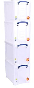 Really Useful - Caja de almacenamiento de plástico transparente de 19 litros (paquete de 4)