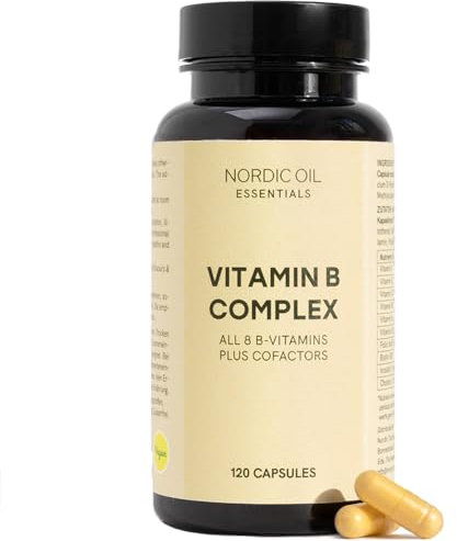 Complesso di vitamina B ad alto dosaggio | 120 capsule vegane | Contiene tutte le 8 vitamine del gruppo B, tra cui 500 mcg di vitamina B12 | Per sostenere energia, concentrazione e vitalità | Nordic