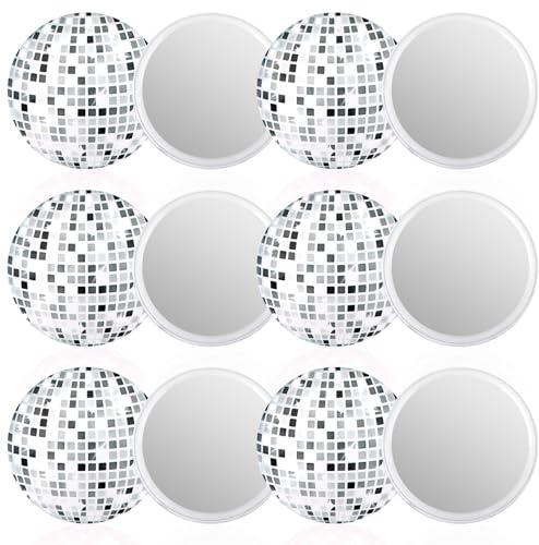 BOXOB 12stk Diskokugel-Kompaktspiegel, Mini-Handspiegel aus Metall im Vintage-Stil Rund Silberfarben Disco-Partyzubehör 70er-Jahre-Retro-Partydekoration für Frauen Reisen Alltag (Silber)