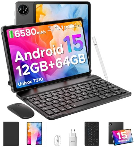 DOOGEE Tab A9 Android 15 Tablet 10 Pollici, Tablet con Tastiera, 12(3+9) GB RAM + 64GB ROM (TF 2TB), 6580mAh Batteria, 5G+2.4G WiFi, 1280 * 800 IPS, BT5.0, 5MP+8MP, Tablets con Pen + Mouse + Custodia