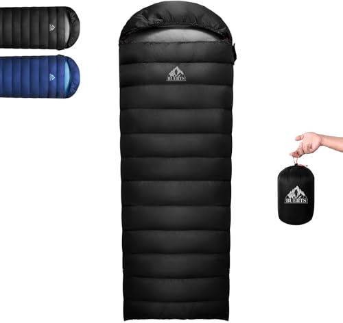 BUERTS dun sommar sovsäck, 840 g liten förpackningsstorlek, 680 FP, ultralätt vandring, camping och andra utomhusaktiviteter. Med kompressionspåse