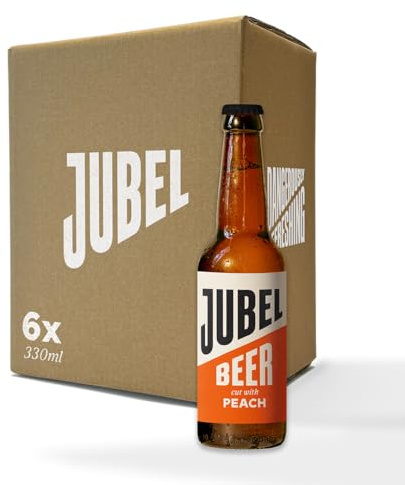 JUBEL Peach Beer (6x330ml Bottles) | Award Winning Gluten Free Beer | Vegan/Low Calorie/Low Sugar | Dangerously Refreshing Fruit Lager | Sociable 4% ABV | B Corp Certified | Dangerously Refreshing Fruit Beer, Vegan, Gluten Free, Low Calorie, Low Sugar, Sociable ABV, B Corp Certified, 6 Bottle Pack