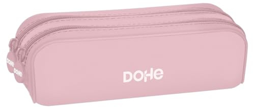Dohe - Trousse Scolaire Double en Silicone - 2 Compartiments avec Fermetures Éclair, Trousse Rectangulaire Polyvalente, Toucher Doux, Dimensions 20x6x7 cm - Serenity