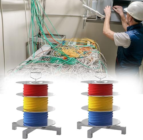 wire reel rack 2-Pack 3-Pack Portable Cable Reel Organizer, 3 Tier Spool Holder for Wire/Electrical Wire Spool Stand - Steel Fully Welded, for 8-12 Gauge Cables, Space-saving(2 pack,B)