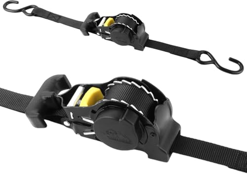 DAJAVE 2 Stück Automatik Spanngurt 3,5m 25mm mit S Haken 700kg Retractable Ratchet Strap, Automatischer Spanngurtaufroller/Spanngurtwickler für Motorräder, Boote, Atvs, Utvs (Halbgriff)