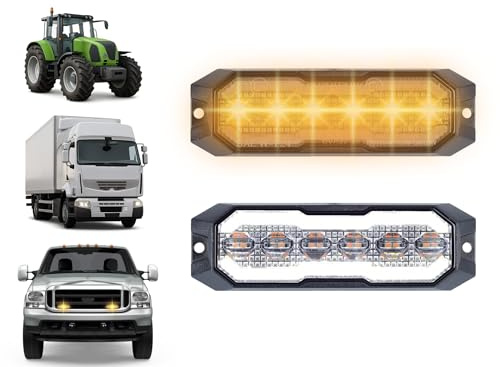 Berger & Schröter 2er Set 12 LED Frontblitzer Stroboskoplicht Orange mit Frontlicht Positionslicht Warnleuchte Warnlicht Blitzlicht Weiß 12V/24V Blitzer, 16 Blitzmodi LKW, PKW, KFZ, Traktor