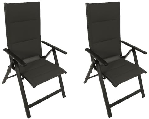 DEGAMO 2X Klappsessel Livorno, Alu anthrazitfarben + Textilgewebe gepolstert schwarz, 5-Fach verstellbar, wetterfest, Outdoor, extra stabil