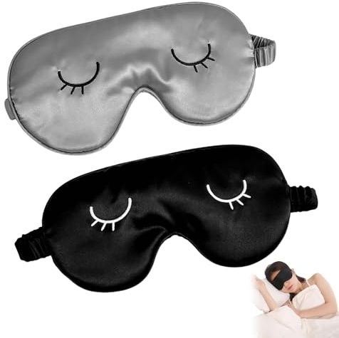 2 Stück Schlafmaske Seide,Bequeme Schlafbrille Damen & Herren,Lichtblockierende Augenmaske Schlafmaske mit Aufbewahrungstasche,Bequem Sleep Mask,Weiche Nachtmaske für Frauen & Männer (Schwarz)