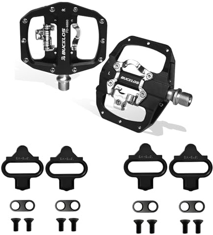 BUCKLOS SPD Pedals PD-M680 Mountain Bike Clip in SPD Flat Combo Dual Sided Pedals and SPD Cleats BH-51 / BH-56 Compatible with Shimano MTB SPD Pedals