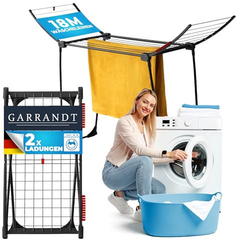 Garrandt Tendedero con alas – Tendedero inspirador con 16 m de superficie de secado, diseño XXL en negro, para amas de casa, hogar, tendedero rotatorio para exterior, ahorra espacio (negro Nevada)