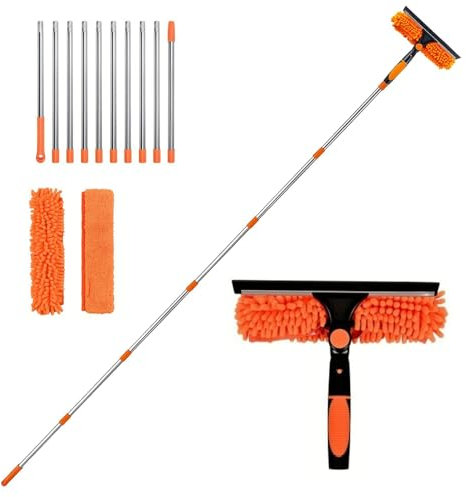 YANGUN 4.3M Window Cleaning Equipment, Telescopic Window Cleaner, Long Handle Squeegee Kit with Silicon Squeegee and Scrubber Tool, for Indoor/Outdoor High Window, Wall, Car