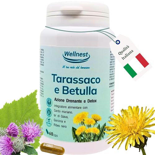 Wellnest Diuretico Drenante Forte Dimagrante Anticellulite Detox Fegato ed Intestino con Tarassaco Betulla Garcinia Orthosiphon C. Mariano Ribes Nero 60 Capsule Made in Italy