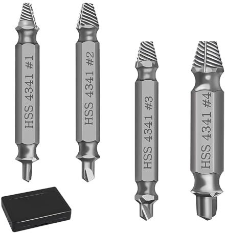 Set of 4 Damaged Screw Extractor Set, Screw Remover and Extractor Bit Set, Stripped Screw Extractor, for Damaged Broken Stripped Screws