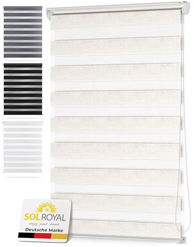 Sol Royal tenda a rullo doppio strato per finestre senza trapano SolDecor | 130x150 effetto lino veneziana avvolgibile fissaggio morsetto interna oscurante finestra tapparella DL2