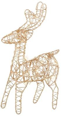 Lumineo LED Rentier Dekofigur 12x21cm Metall - mit Timer/Batteriebetrieb - Deko Aufsteller für die Weihnachts- und Winterzeit - Weihnachtsfigur Metallfigur - Drahtfigur Weihnachten - Gold