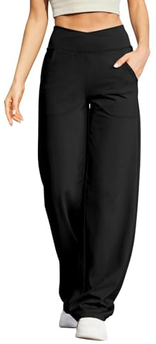 Yogahose Damen Sporthose Lang Hohe Taille Freizeithose mit Bauchkontrolle Activewear Hosen High Waist Yoga Pants Trainings Fitness Jogginghose mit Taschen Weites Bein Laufhose Baggy Sports Pants