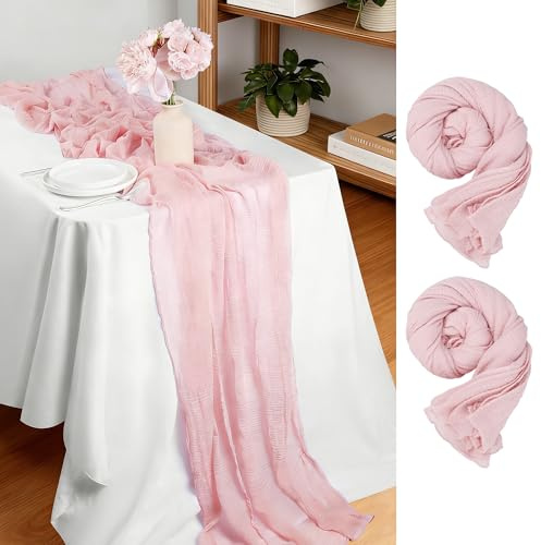 Fovths 2er-Pack Tischläufer in Altrosa 32 x 118 Zoll Boho-Gaze-Käsetuch-Tischläufer 10 Fuß rustikale transparente Läuferdekoration für Hochzeit, Babyparty, Geburtstag, Feiertag, Party
