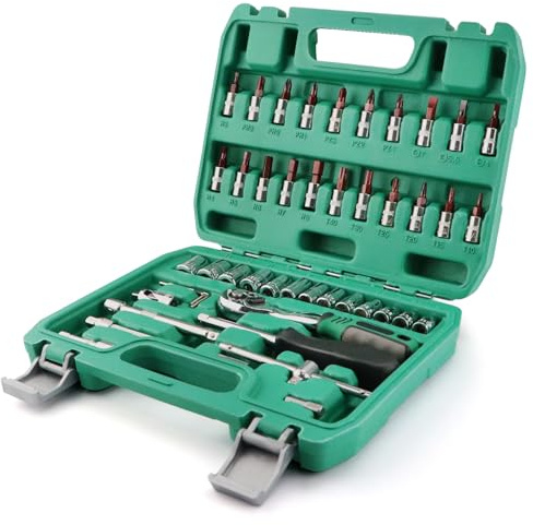46Pcs 1/4 Drive Ratchet Wrench Socket & Bit Set, Hex Socket Bit Tool Kit | 72‑Tooth Ratchet Wrench for Tight Spaces, with Extension Bars & Storage Case for Car Repair, DIY & Household Maintenance