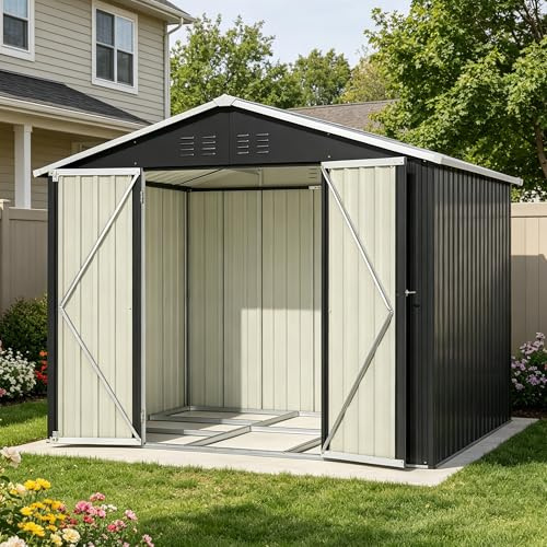 Jaxenor Gartenhaus Metall, 240×192×191cm, Garten Geräteschuppen | Gerätehaus Metall mit Klapptür, Gartenschrank Wasserdicht für Outdoor Terrasse, Gerätehaus, Schwarz