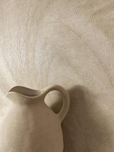 Newroom Papier Peint Intissé Beige Feuilles de Palmier Tropical Jungle Nature Brillant Salon Chambre