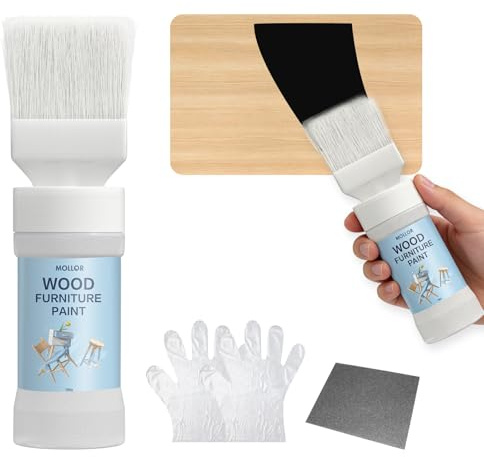 Mollor Pintura para muebles de madera, 150 g, color blanco, para muebles, armarios, puertas, mesas de comedor y sillas, color negro