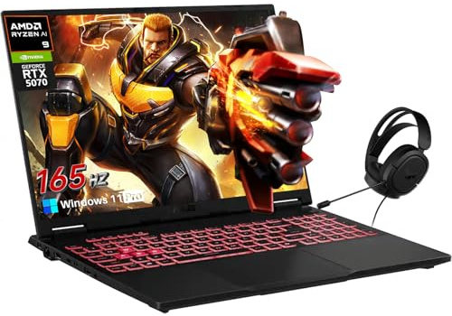 ASUS TUF A16 Gaming Laptop, AMD Ryzen 9 270 (fino a 5,2 GHz), Geforce RTX 5070, 16 FHD+ 165Hz, 64GB DDR5 5600MHz, 1TB SSD, WiFi 6E, tastiera retroilluminata RGB, Windows 11 Pro, W/TUF Gaming H1 Wired