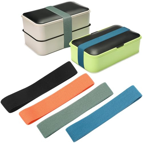 Lurrose Set 4 Pezzi Bento Lunch Box Cinghie Elastiche in Nailon ad Alta Elasticità, Design Ergonomico e Colori Semplici per Casa e Scuola