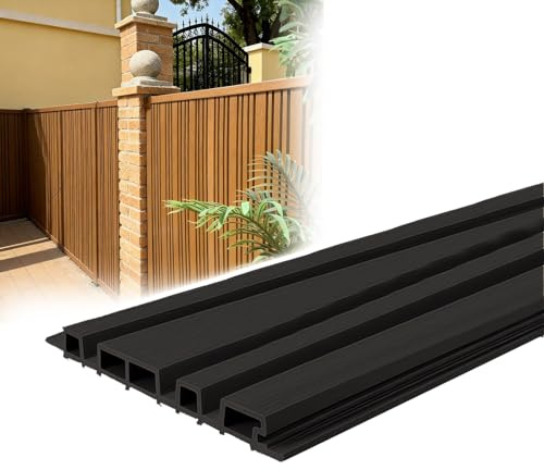 GOCHUSX Panneaux De Clôture en Composite Bois-Plastique, Bardage Décoratif À Lattes, Revêtement Mural Extérieur Résistant pour Balcon, Salon, Bureau Ou Terrasse(Zwart,21.9x120cm)