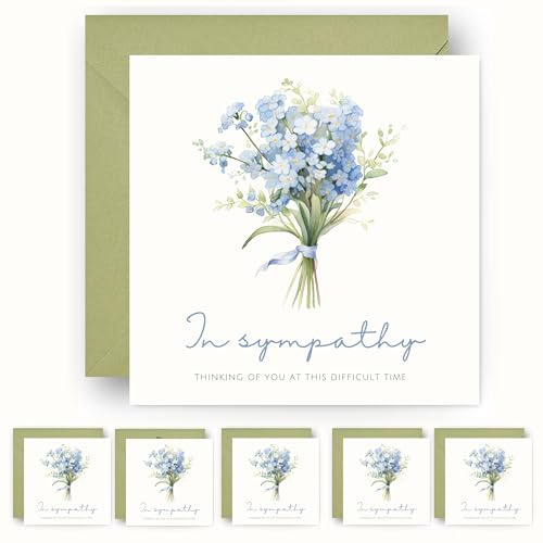 Sympathy Cards – Thinking of You - Condolence Card for Bereavement Funeral and Loss – with Sage Green Envelope - Size: 14cm (6 Pack)