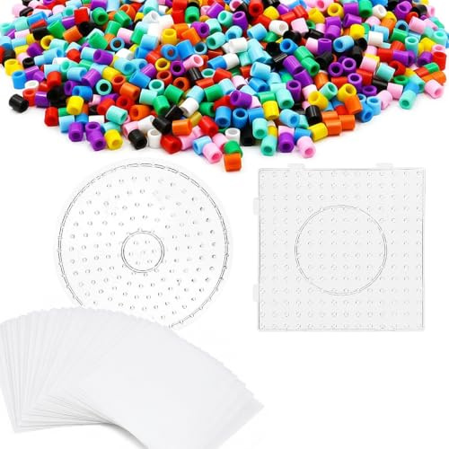 MIPIACE 10 mm Cuentas Para Planchar 1100 con 2 Tabla de Planchar 50 Papel de Planchado Beads Kit Completo Kit de Cuentas de Fusibles de Agua 11 Colores para NiñOs NiñAs DIY