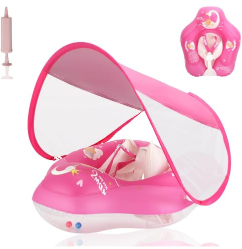 WYRIAZA Salvagente Neonato con Parasole, Adatto a Bambini dai 3 ai 36 Mesi (1-3 Anni), Ciambella Neonato mare con Protezione UV UPF 50+, Salvagente Bambino, Gonfiabile Mare (Porpora, S(3-12 mesi))
