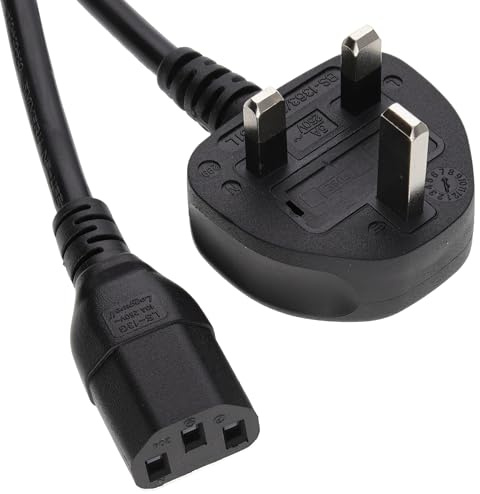 kenable Power Cord UK Plug to IEC C13 Cable Kettle Lead for PC Monitor Laptop Charger 0.75mm² 5A Rated Black 1m