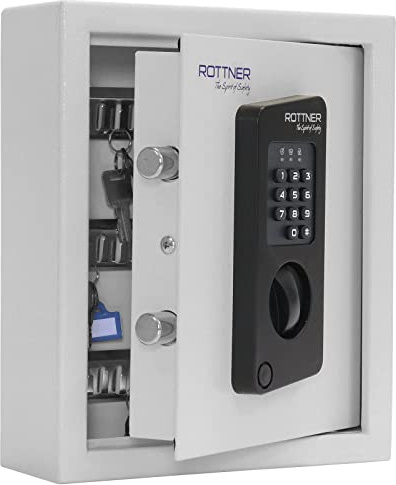 Rottner Keytronic 20 Key Safe Steel Electronic Lock Emergency Opening Possible Adjustable Hook Bar incl. Mounting Material and 20 Key Tags
