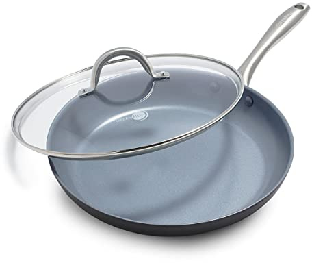 GreenPan Lima Hard Anodized 12 Frying Pan Skillet with Lid, Ceramic Nonstick, PFAS-Free Nontoxic Pots and Pans, Oven & Broiler Safe, Stainless Steel Handle, Cookware for Eggs & Omelet, Gray
