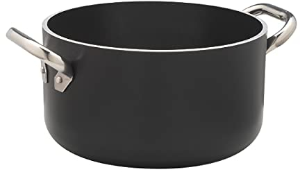 Pentole Agnelli ALSA2104SSPI24 Alblack Casseruola Alta in Alluminio, Spessore 5 mm, Fondo Induzione da 10 mm, con 2 Manici in Acciaio Inossidabile, 24 cm, Nero