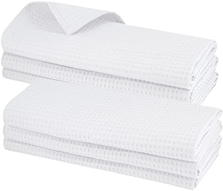 Gariella - 6 Geschirrtücher aus 100% Baumwolle, Waffel-Piqué 70 x 50 cm, Handtuch, Küchentuch, Spültuch, Putztuch, Farbe: Weiss