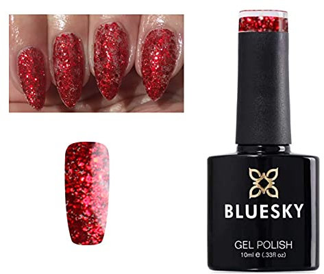 Bluesky Nail Gel Polish Red Glitter S11N Mrs Claus Red Glitter Galore UV LED Soak Off 10ml (Requires Drying under UV/LED Lamp)