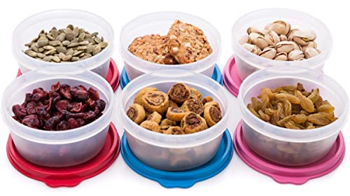 Reusable Plastic Food Storage Containers – Stackable Airtight Food Containers for Snacks, Picnics, Food Prep, Picnics and More – Set of 6-6.5oz