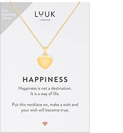 LUUK LIFESTYLE Collar Plata de Ley 925, Colgante Corazón, Dorado, 50cm