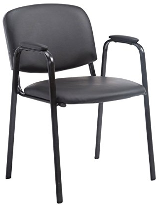 TPFLiving Besucherstuhl Keen Konferenzstuhl mit Armlehne und Kunstlederbezug I Seminarstuhl mit Robustem Metallgestell und Gepolsterter Rückenlehne/Sitzfläche, Farbe: Schwarz