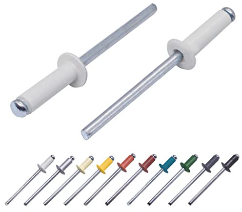 (20 Stück) Lackierte Blindnieten 4,0 x 14 mm, Kuppelkopf, DIN 7337, Aluminiumniete und Stahldorn, Popnieten (20, Grauweiß RAL 9002)