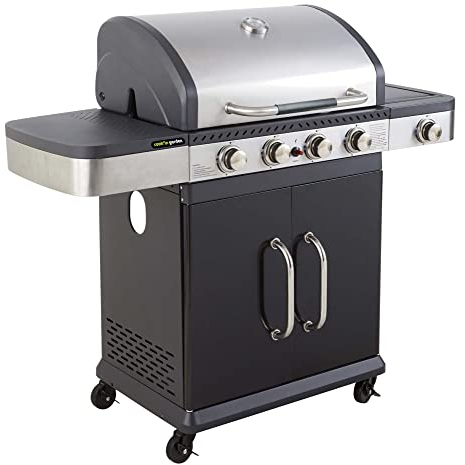 Cook'in Garden Gasgrill 2 in 1 Fidgi - Grill und Plancha - 4 Brenner - Thermometer Haube - Leistung 14,5 Kw - Schwarz/Edelstahl