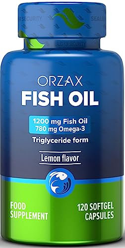 Orzax Fish Oil 1200 mg, EPA&DHA, Triglyceride Form Burpless Omega 3, Lemon Flavor, Supports Heart, Brain, Eyes, and Joints, 120 Softgels,60 Day Supply